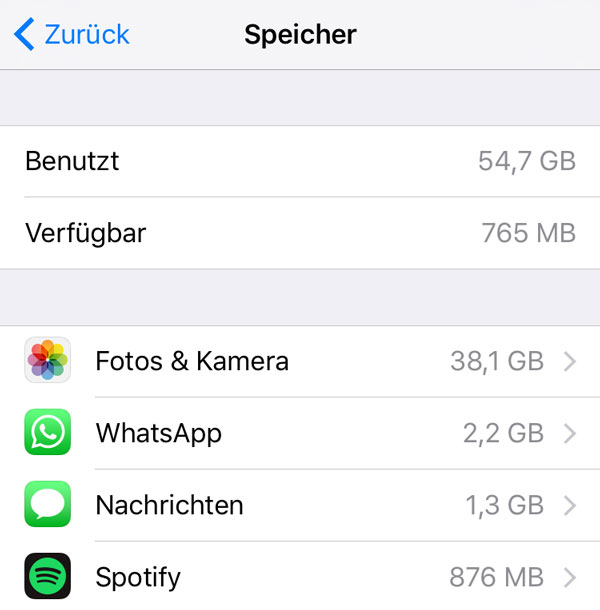 iPhone Speicher verwalten