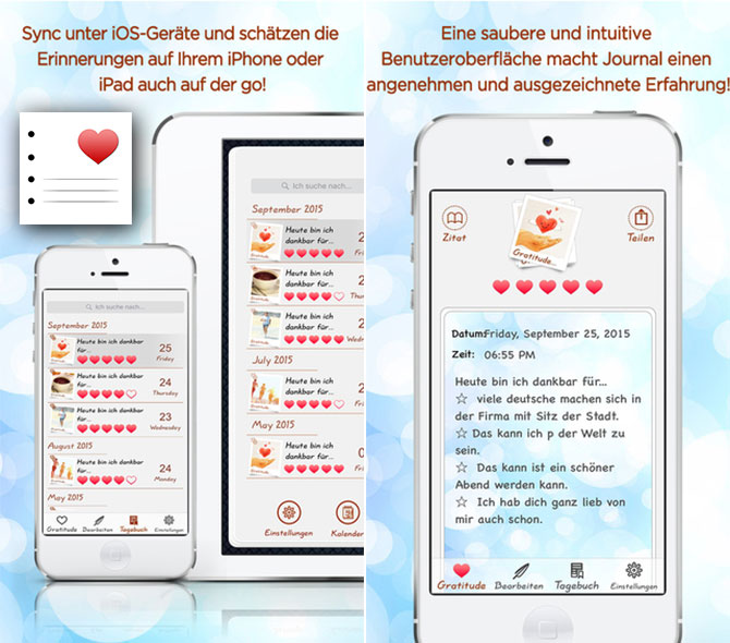 Tagebuch Dankbarkeits App
