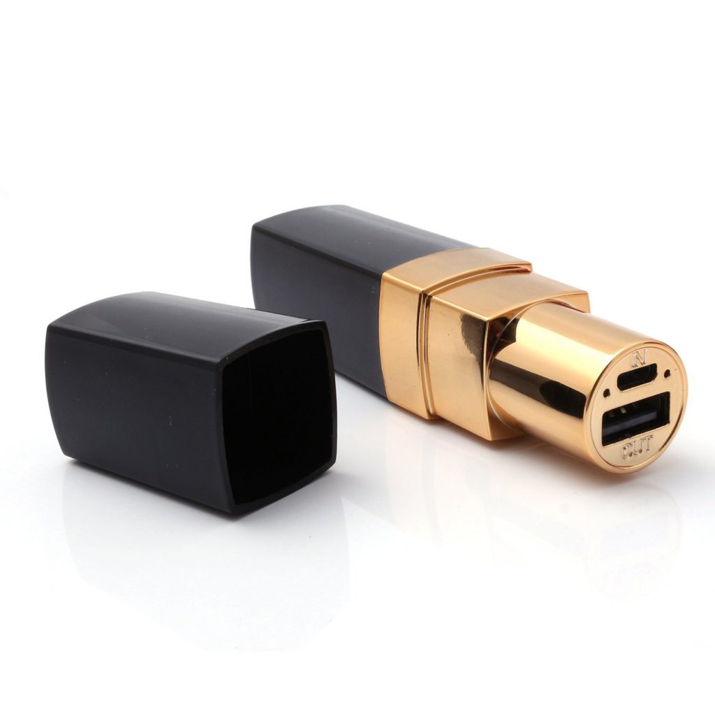 Lipstick Power Bank Ladegerät in schwarz gold