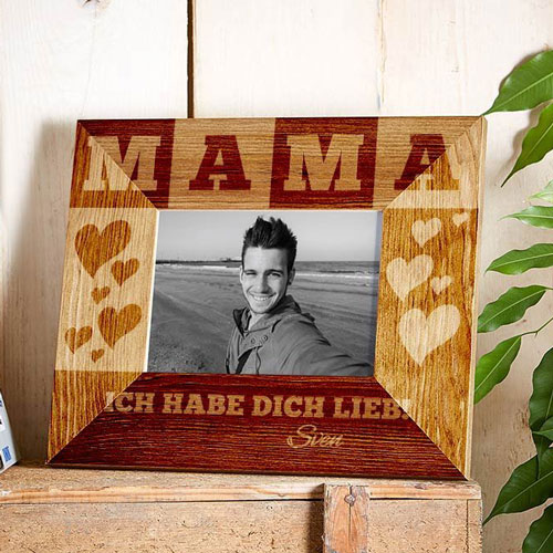 Bilderrahmen aus Holz mit Gravur für Mama