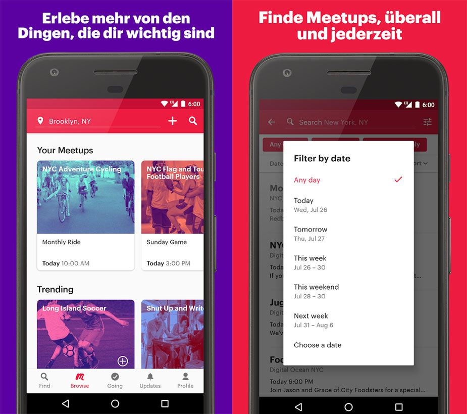 Meetup App Funktionen