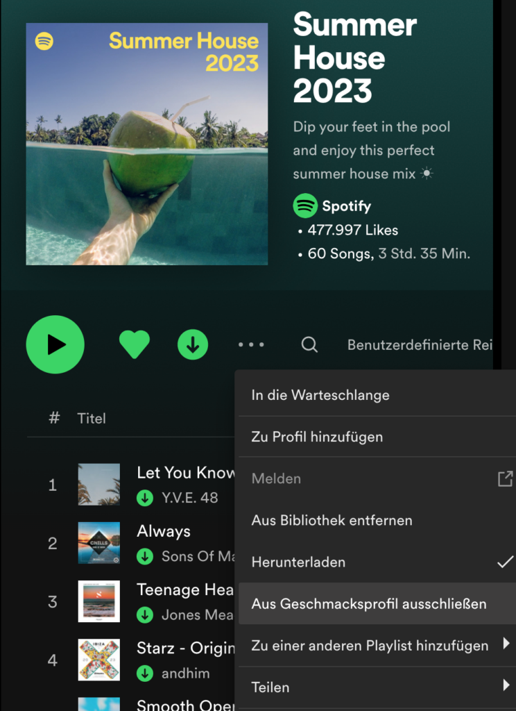 Playlists ausschließen