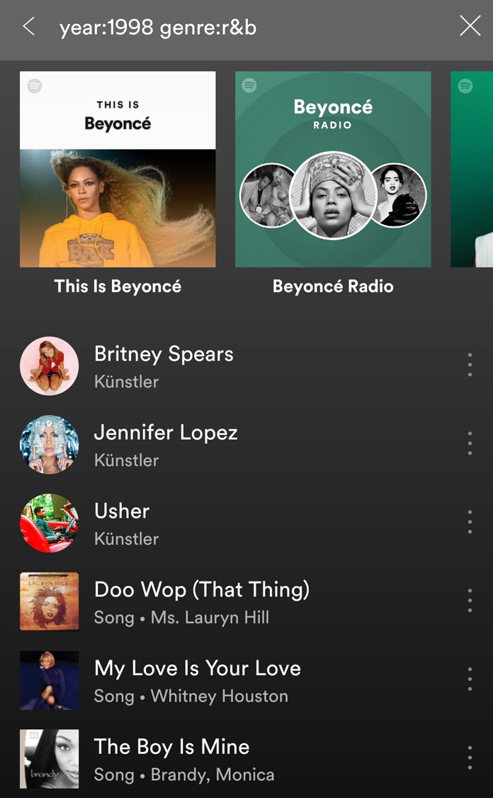 Optimierte Suche Spotify