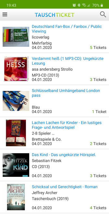 Tauschticket Übersicht