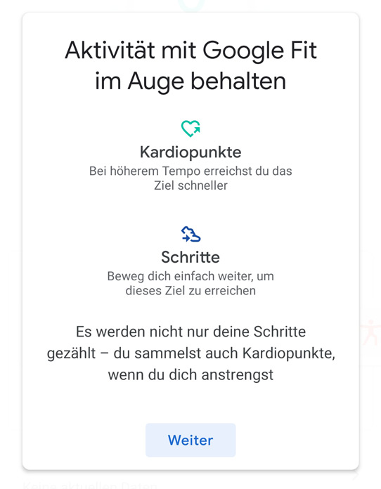 Kardiopunkte und Schritte