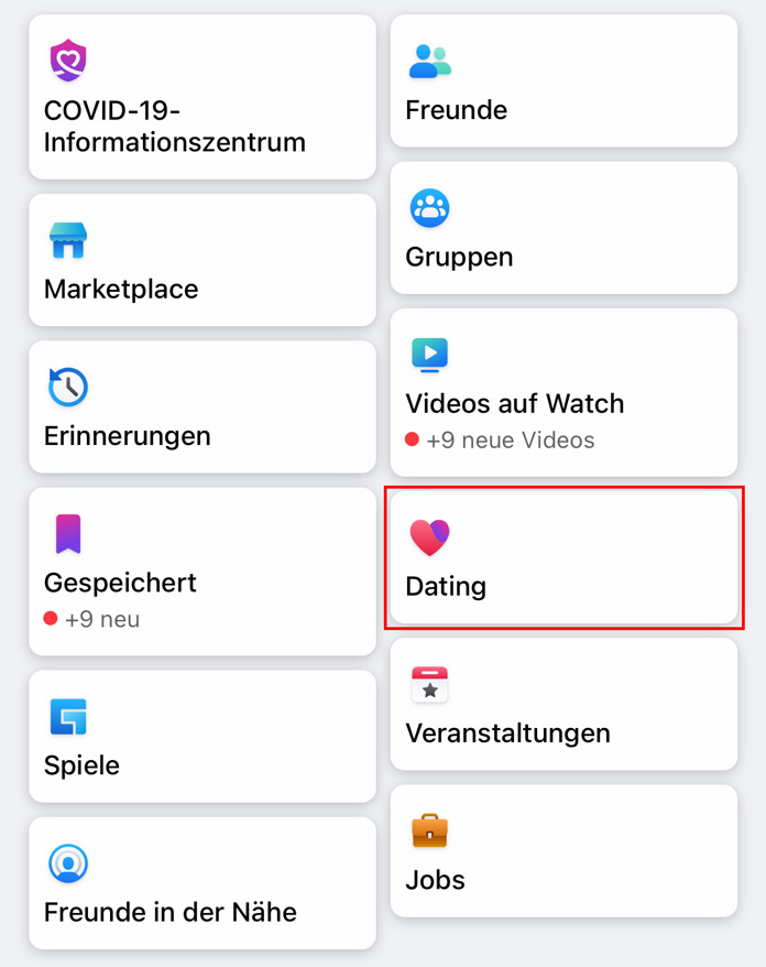 Facebook Dating Menü