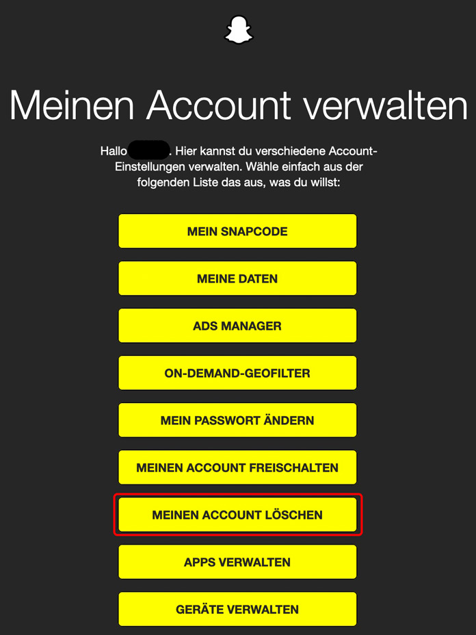 Snapchat Meinen Account löschen