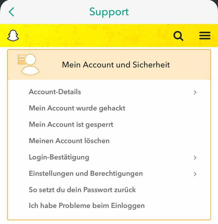 Support Mein Account und Sicherheit