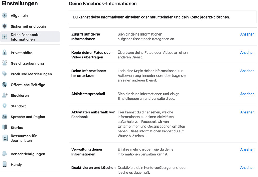 Faceboo-Einstellungen - Deine Facebook-Informationen