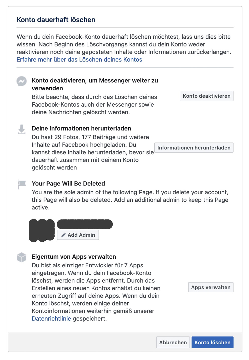 Facebook-Konto dauerhaft löschen