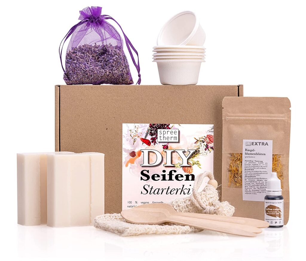 Seife selber machen, DIY Set von spreetherm inkl. veganer Kernseife, Seifenbeutel uvm