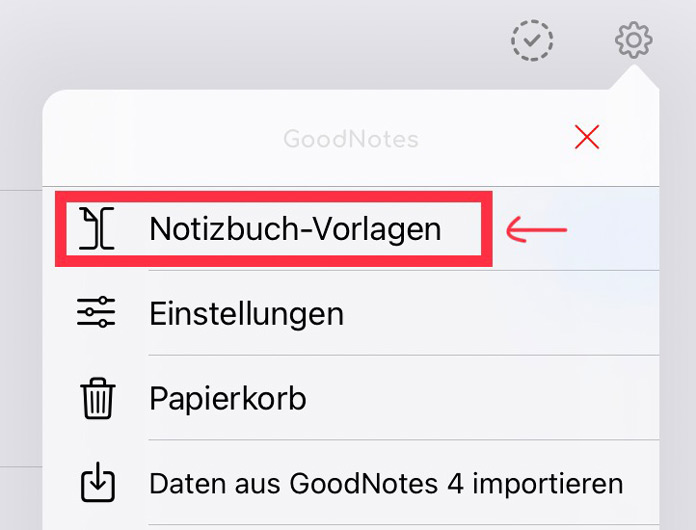 GoodNotes Vorlage wechseln