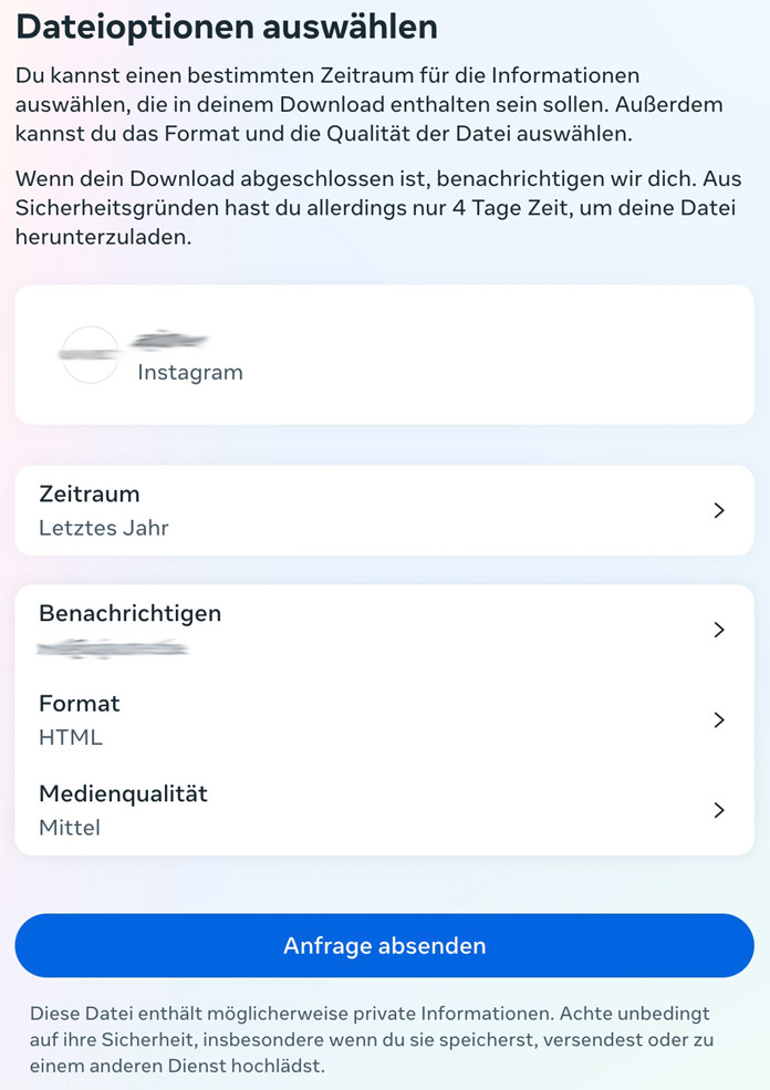 Instagram Download Dateioptionen