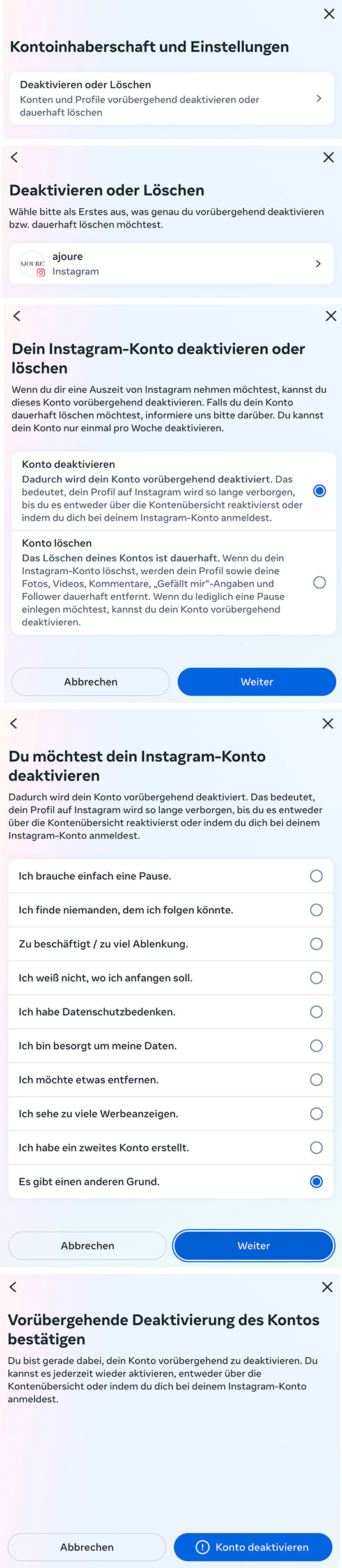 Instagram-Konto deaktivieren