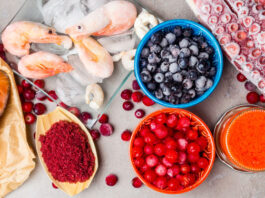 Astaxanthin - Mockup aus gesunden Nahrungsmitteln