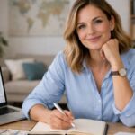 Frau arbeitet am Schreibtisch mit Laptop - ETF-Sparplan für Frauen