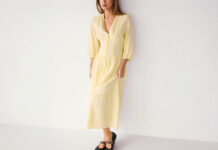 Sommer Outfits für Damen – Inspirationen vom Strand bis zum Abend Dame in gelbem Sommerkleid - Sommer Outfits für Damen
