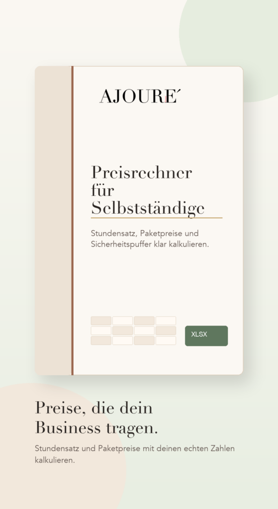 AJOURE´ Preisrechner für Selbstständige Produktbild Hochformat
