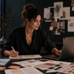 Frau entwickelt digitale Produkte am Laptop in einem kreativen Studio