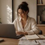 Freelancerin arbeitet konzentriert am Laptop im Homeoffice