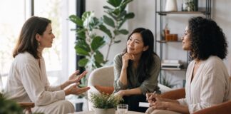 7 Anzeichen, dass du ein emotional intelligenter Mensch bist Drei Frauen im Gespräch und Austausch - emotionale Intelligenz erkennen