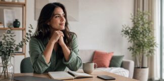 Morgenroutine erfolgreicher Menschen: 7 Gewohnheiten, die wirklich helfen Nachdenkliche Frau am Schreibtisch - Morgenroutine erfolgreicher Menschen