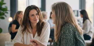 Zwei Frauen unterhalten sich freundlich - so kannst du sympathischer wirken
