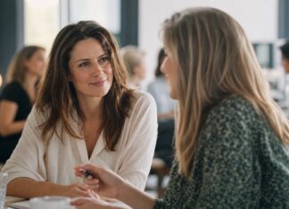 Sympathischer wirken: Kleine Signale, die deine Ausstrahlung verändern Zwei Frauen unterhalten sich freundlich - so kannst du sympathischer wirken
