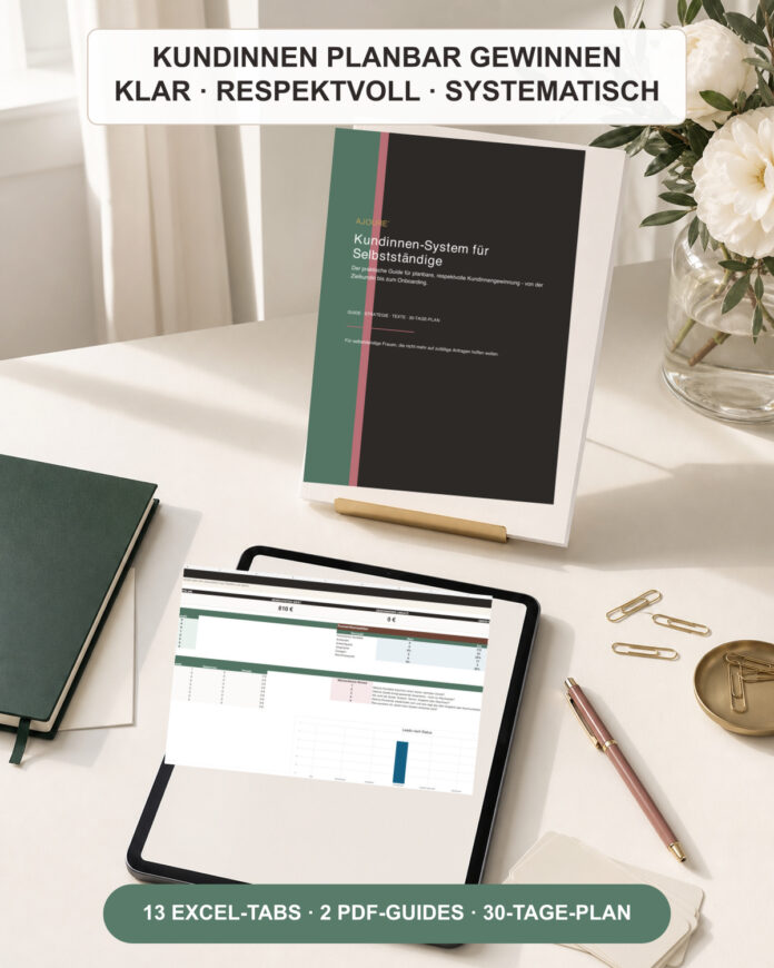 AJOURE´ Kundinnen-System für Selbstständige mit Excel-Dashboard und Strategie-Guide