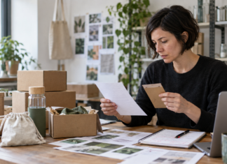 Selbstständige prüft Produktverpackungen und Umweltaussagen für ihr Unternehmen