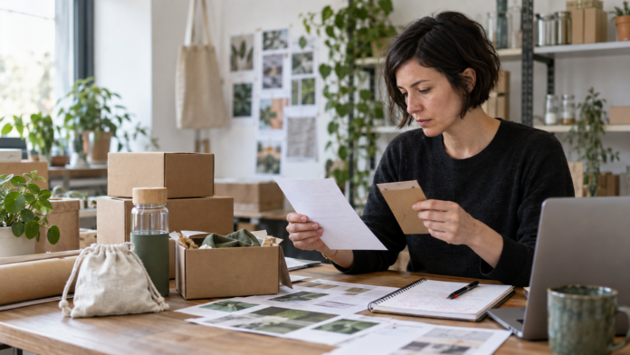 Selbstständige prüft Produktverpackungen und Umweltaussagen für ihr Unternehmen