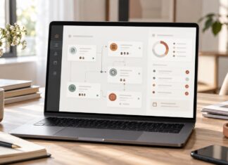 Laptop mit einem übersichtlichen Dashboard für einen KI-Agenten-Workflow
