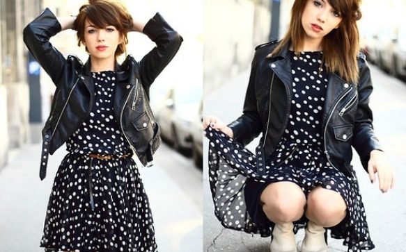Schwarze Lederjacke feminin gestylt